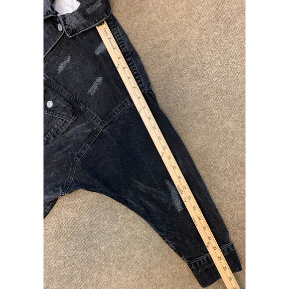 Zara Jacket Womens M Trafaluc Denim Longline Distressed Oversized Button Up - Picture 6 of 9